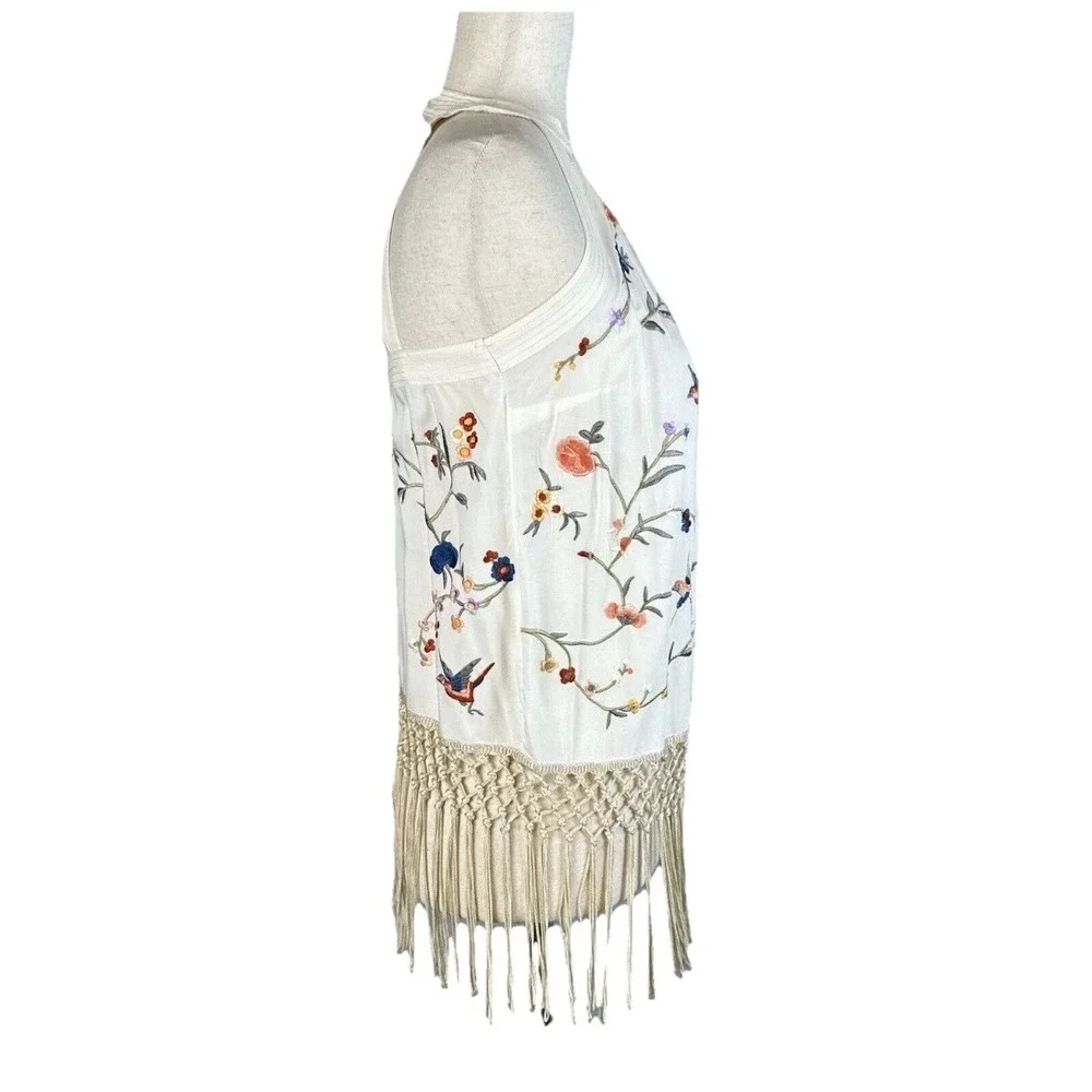 Anthropologie Embroidered Halter Top Sz2 Gatsby Fringe Boho Festival Tank Hippie - Picture 4 of 7